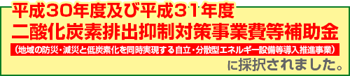 平成30年度及び平成31年度二酸化炭素排出抑制対策事業費等補助金（地域の防災・減災と低炭素化を同時実現する自立・分散型エネルギー設備等導入推進事業）に採択されました。